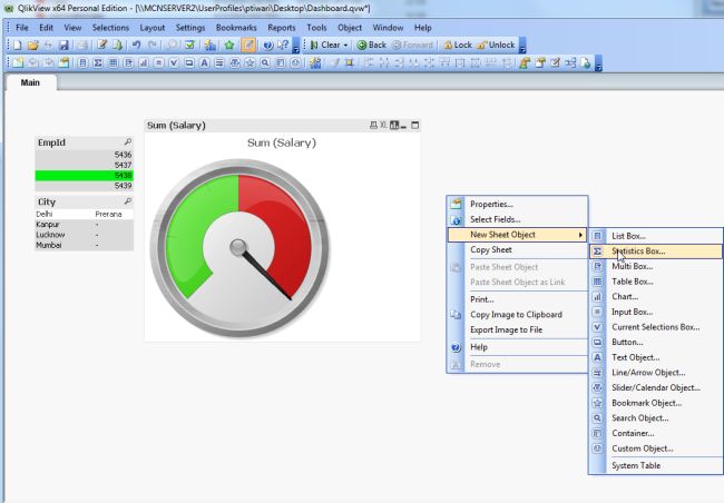 selecting a Statistics box